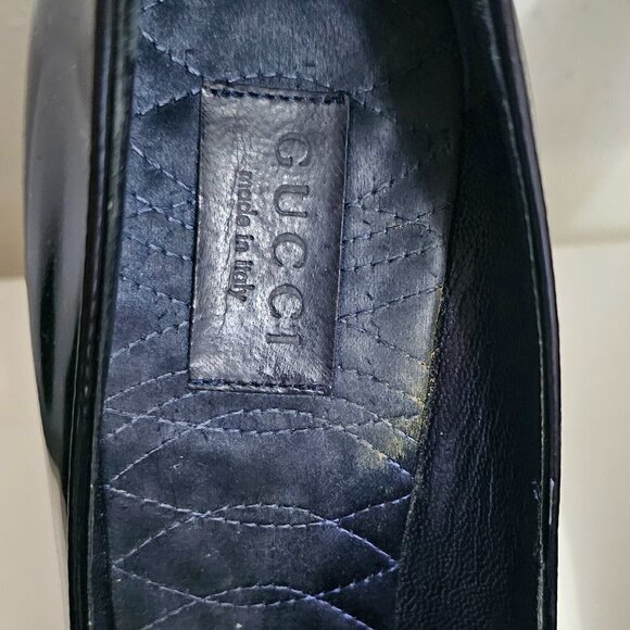 Pre-Owned GUCCI Womens Black Polished Leather Pump Heels Size 7B - Picture 8 of 11